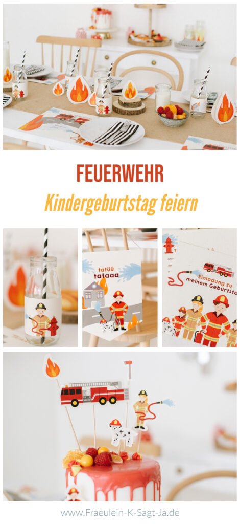 Kindergeburtstag feiern als Feuerwehrparty - Unsere Feuerwehr Geburtstagsparty Box mit Einladungen, Deko-Elementen, Spielen und Malbuch.
