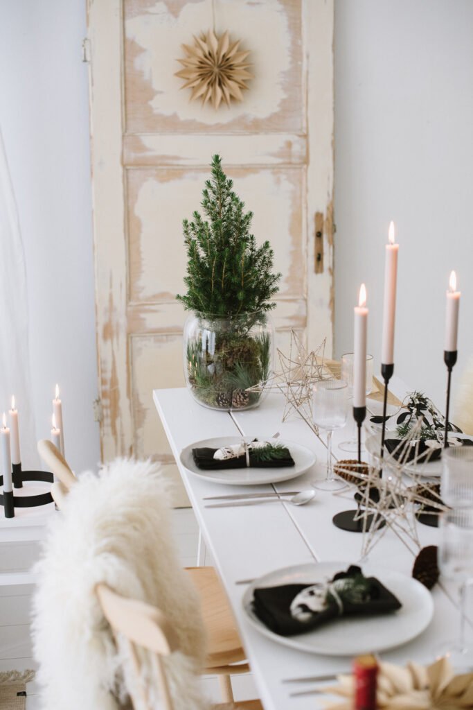 Weihnachten nordisch by Nature - gemütlich nordisch Weihnachten dekorieren mit DIY Tannenbaum in der Vase und Skandi Look in schwarz-weiß