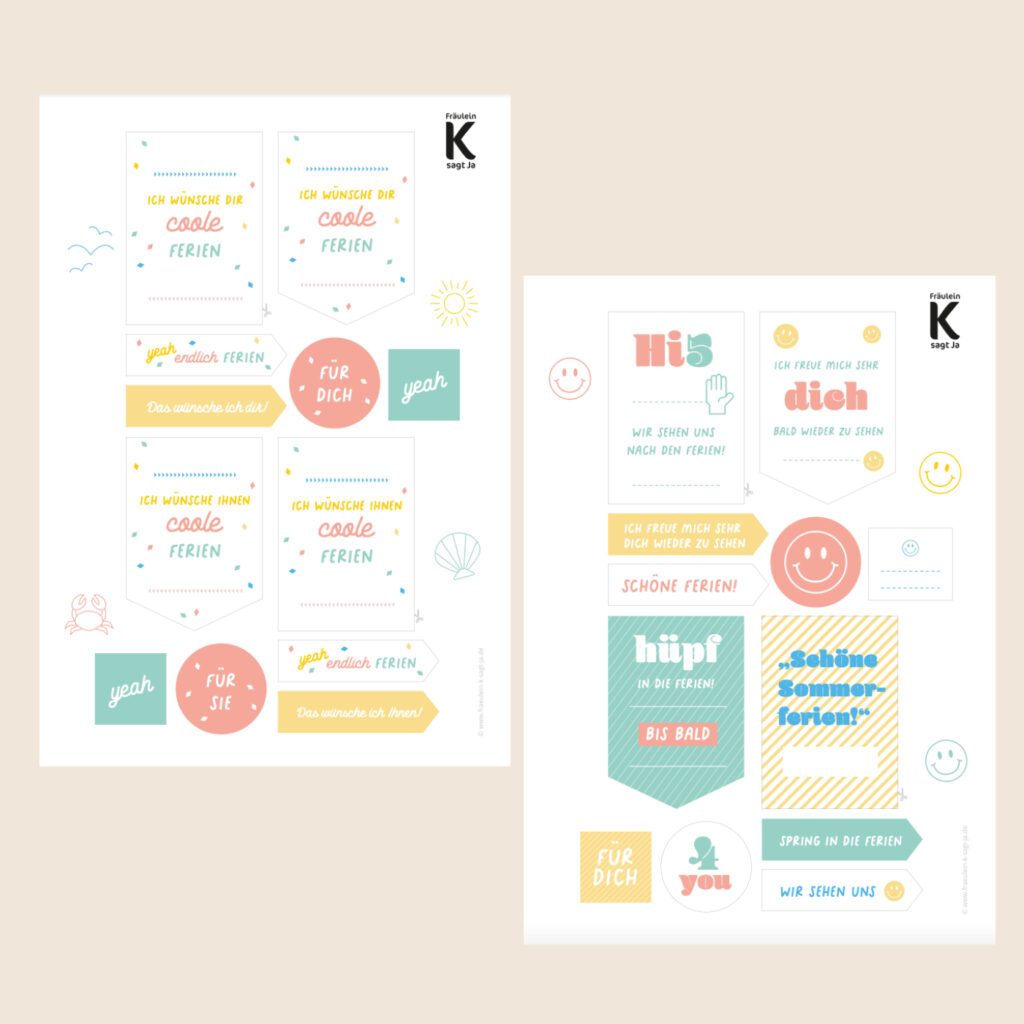 Geschenkanhänger Set 'Ferien' zum Downlod