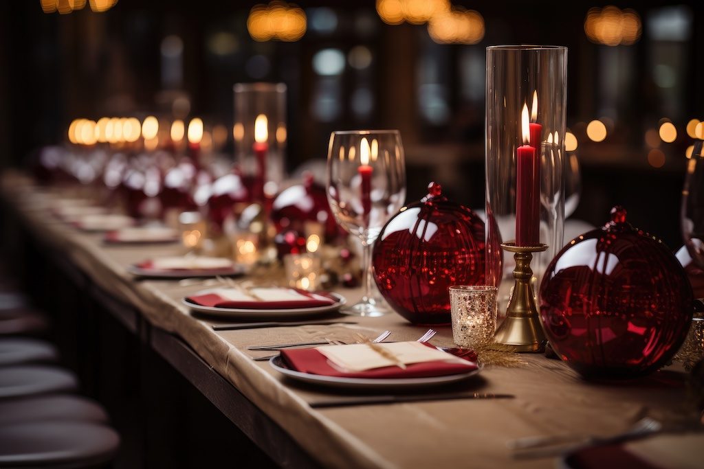 Tischdeko in rot zur Winterhochzeit