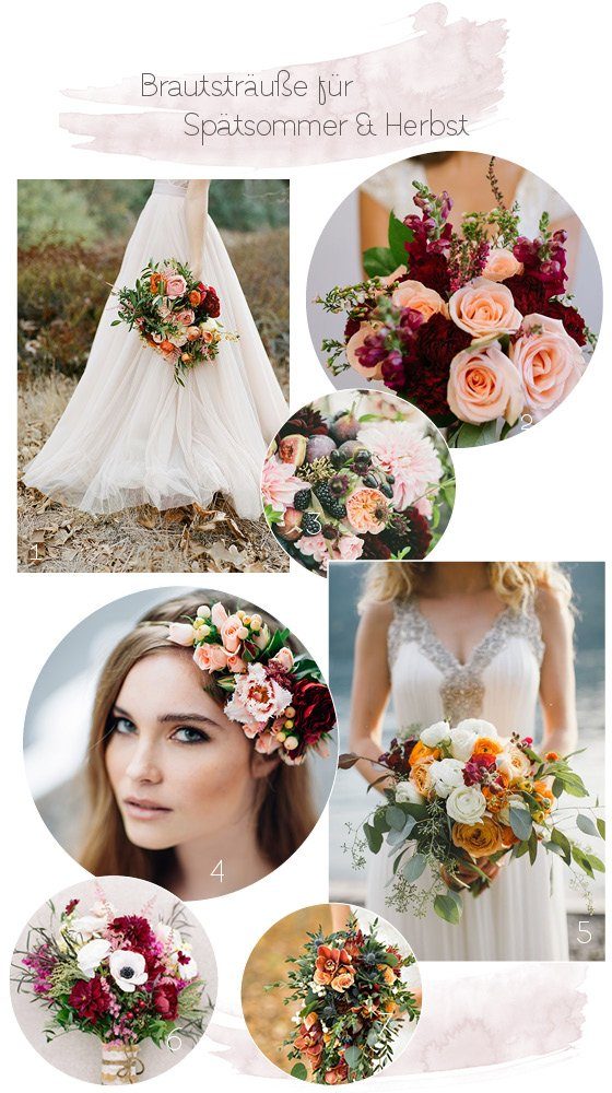 Ideen für einen Brautstrauß mit Beerentönen und Orange im Herbst und Spätsommer