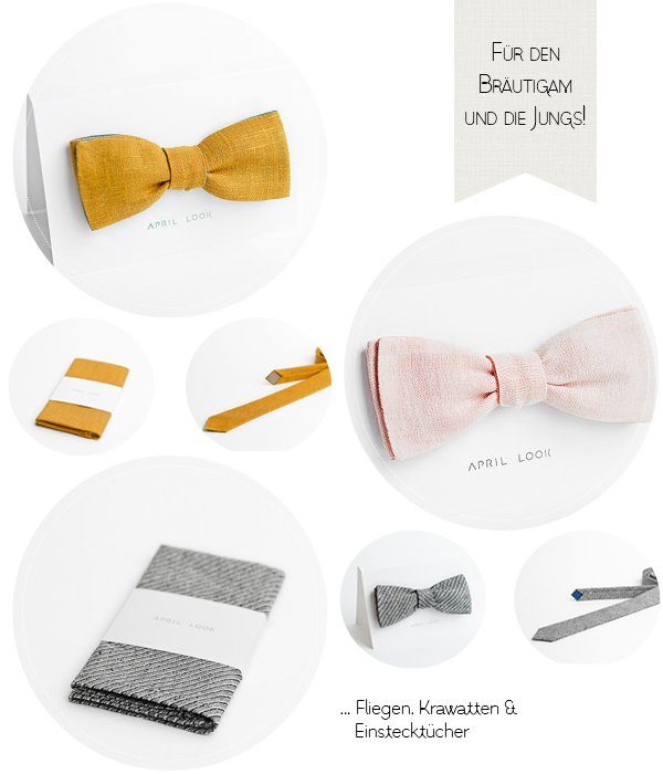 Fliege Krawatte und Einstecktücher für den Bräutigam