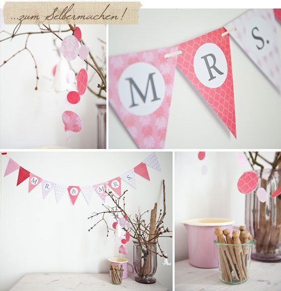 Girlande_Mrs_Mr Selbst ausdrucken und basteln: Eine Hochzeitsgirlande zum Download. Einfach herunterladen, ausdrucken und selber basteln