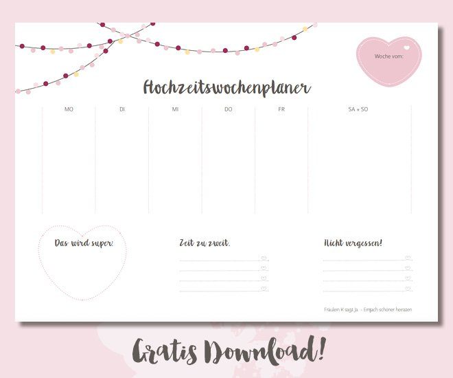 Hochzeitswochenplaner zum gratis downlaod