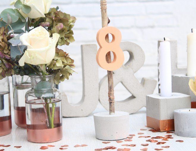 Hochzeitsdekoration in Kupfer und Beton zum Ausleihen - Hochzeitsblog Frl. K sagt Ja .de